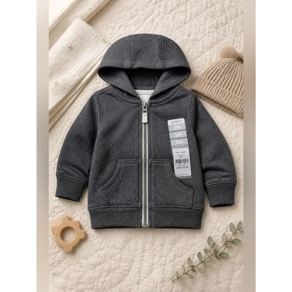 Carter's Grey Zippered Hoodie Size 3 Months